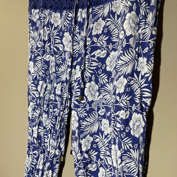 Paradise USA Blue and White Floral Print Pants Size M - Picture 3 of 6